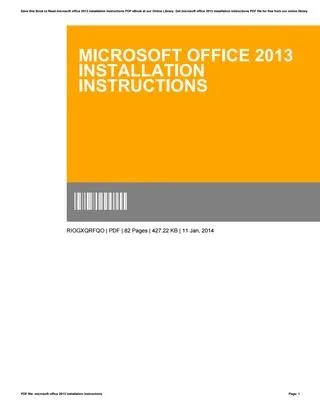 Office 2013 Installation Instructions cover